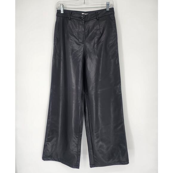 Lattelier Black Faux Leather Wide Leg Pants Women’s Size M - Picture 1 of 11